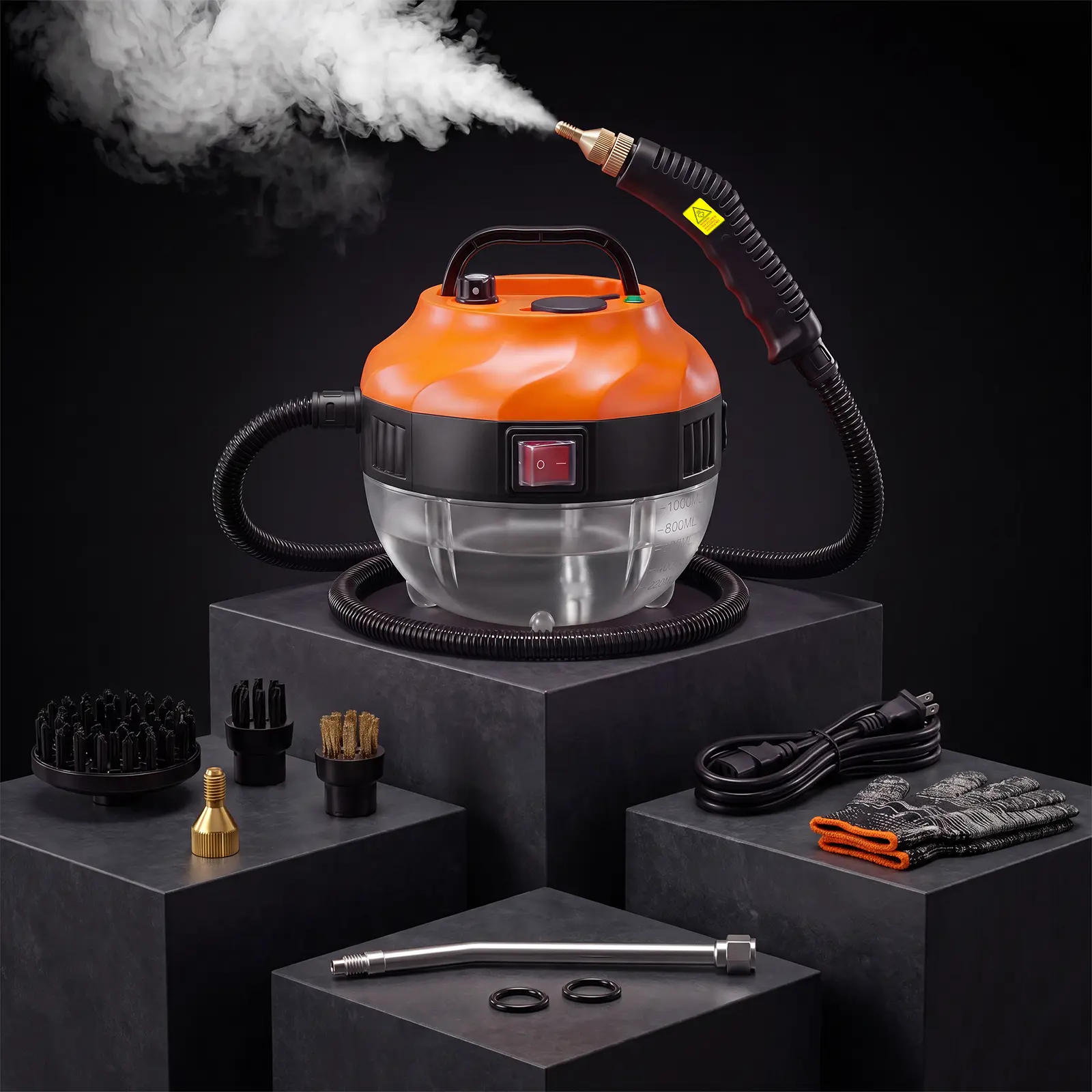 Handheld Steam Cleaner, 10-Second Quick-Heat, 6 Adjustable Steam Levels, High Temperature Pressurized Steamer with Brush Heads for Kitchen, Car, Bathroom, 110V