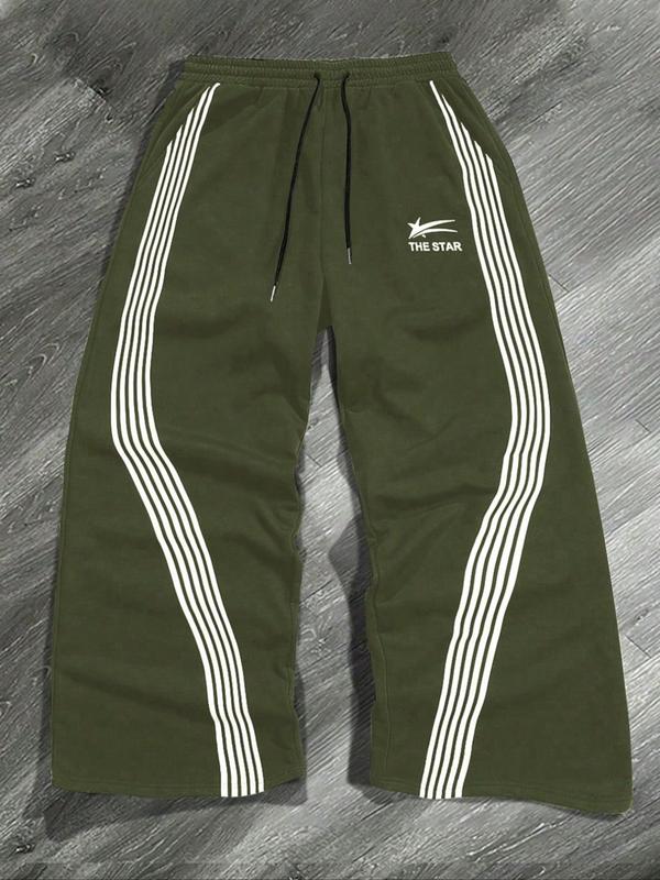 Men's Letter & Star & Striped Print Drawstring Waist Sweatpants, Regular Fit Casual Street Elastic Waist Straight Leg Trousers for Fall & Winter, Sports Casual Pants, Men's Bottoms for Daily Wear Men's Letter & Star & Striped Print Drawstring Waist Sweatpants, Regular Fit Casual Street Elastic Waist Straight Leg Trousers for Fall & Winter, Sports Casual Pants, Men's Bottoms for Daily Wear