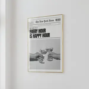 Trendy Wall Art, Newspaper Cocktail Posters, Black and White Bar Cart Decor, Funky Girly Retro Aesthetic Gifts Room[UnFramed] Decoration Photo