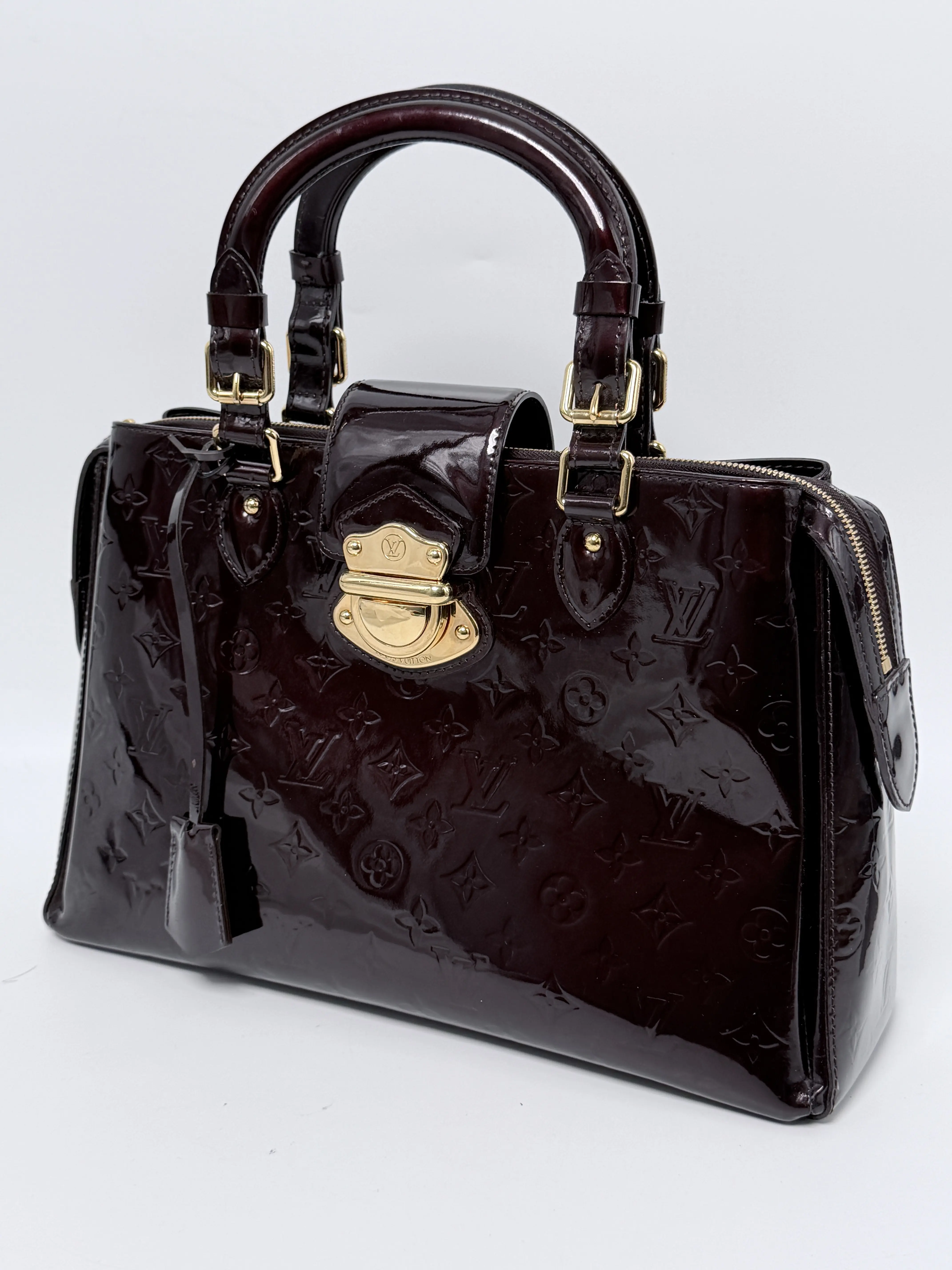 Pre-owned Louis Vuitton Leather Briefcase Monogram Vernis Melrose Avenue Amarante Laptop Work Handbag JA869LV