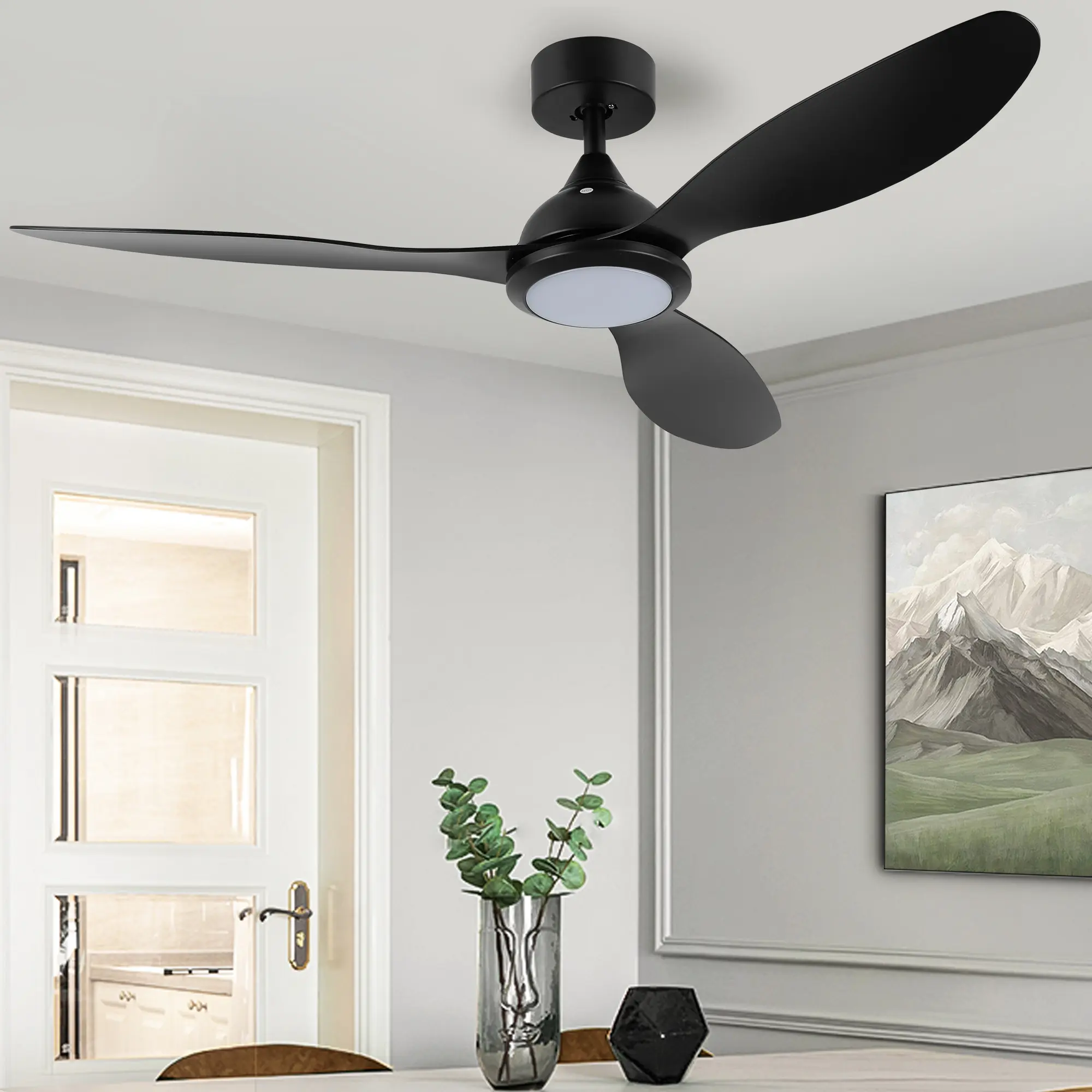 ALLWEX 52" DC Motor Smart Ceiling Fan with Light, 6-Speed Remote-Controlled Dimmable LED Fan Light Ceiling with 3 Color Temperatures, Reversible Quiet for Bedroom, Living Room