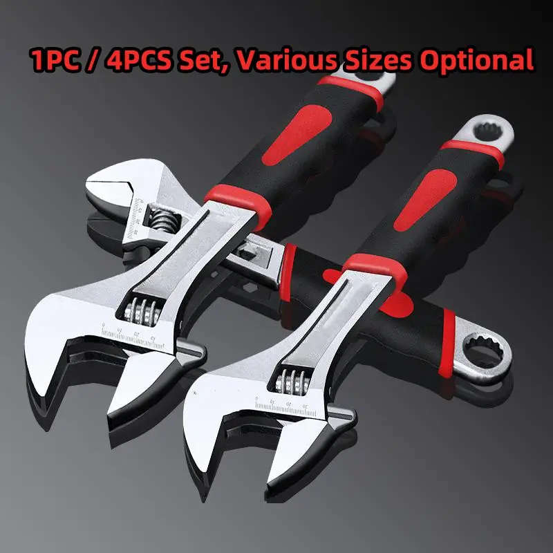1pc/4pcs Adjustable Wrench Set, Wide Jaw Spanner Wrenches, Universal Multi-Functional Tool, Large Opening Metal Design, Multifunctional Wrench, Hand Tools