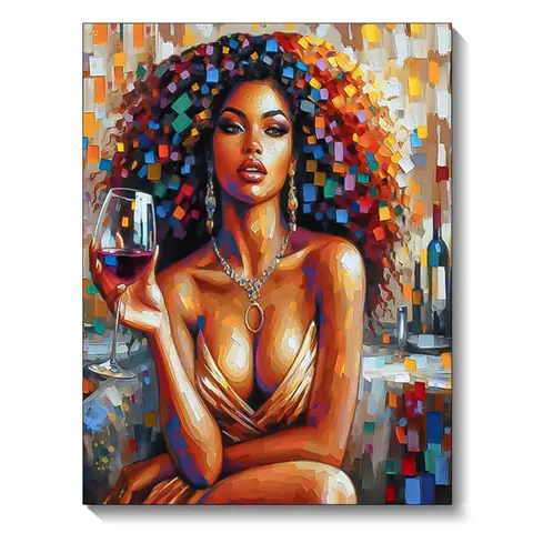 5D Full Rhinestone Drill Diamond Art Mosaic Embroidery Kit, African Woman Red Wine Themed Picture Puzzle with Sticky-Safe Film, DIY Kits for Adults, Perfect Gift for Friends
