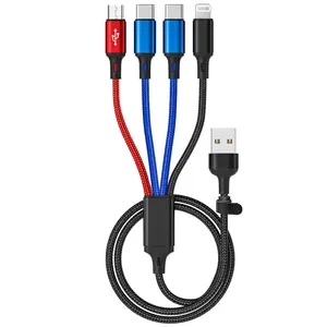 4 in 1 USB Charging Cable 3A 4FT, Multi Ports Nylon Braided Universal iPhone Charger Cord with Lightning/Type C/Micro Connectors Charge Multiple Devices at Once, for Cell Phones Tablets