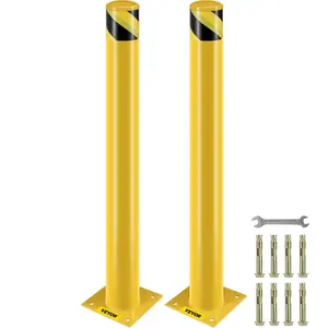 VEVOR Safety Bollard, 42 Inch Height Bollard Post, 4.5 Inch Diameter Steel Pipe Safety Bollard Post, Yellow Steel Bollard, Steel Safety Bollard with 8 Anchor Bolts, Perfect for Traffic-Sensitive Area