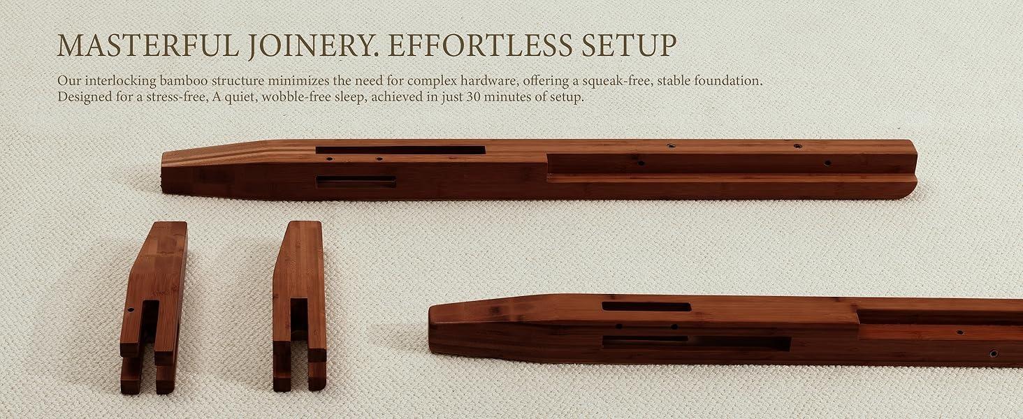 Yechen Bed Frame, Bamboo Platform Bed with Headboard, Noise Free Wood Slats and Metal Beam Support, Easy Assembly with Mortise & Tenon Joint, No Box Spring Needed, Japanese Style, (Queen, King) (Natural, Walnut)