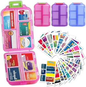 Set of 3 Pill Organizer with Medicine Labels, Travel Daily Pill Container, Mini Medication Organizer, 7-Day Pill Case