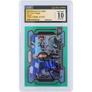 Tama Tonga WWE Autographed 2024 Panini Prizm Green Prizm #41 CGC Fanatics Witnessed Authenticated 10/10 Card - Fanatics Authentic Certified