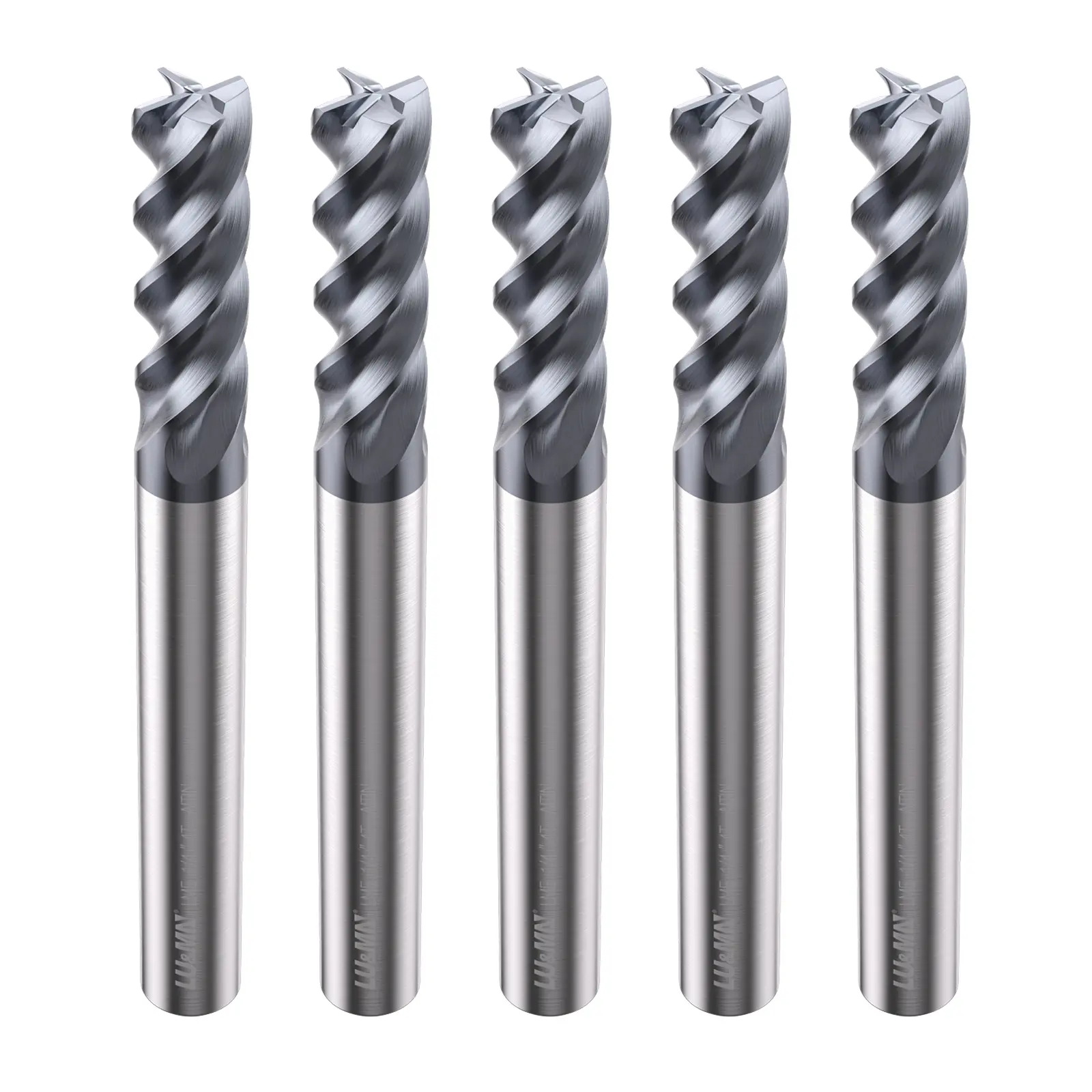 LU&MN Carbide Square End Mill - 4 Flute 1/4" 4T for Milling Alloy Steels, Hardened Steel, Metal & More - 5 Piece Mill Bits Set Cnc Machines Tool Accessories Industrial