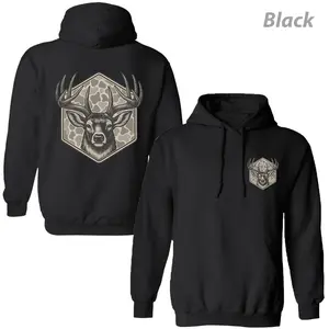 Camo Patch & Detailed Deer Head Hoodie Sweatshirt Tshirt, Whitetail Buck Hunting Apparel, Camouflage Tee for Men, Hunter Gift, Made In The USA	