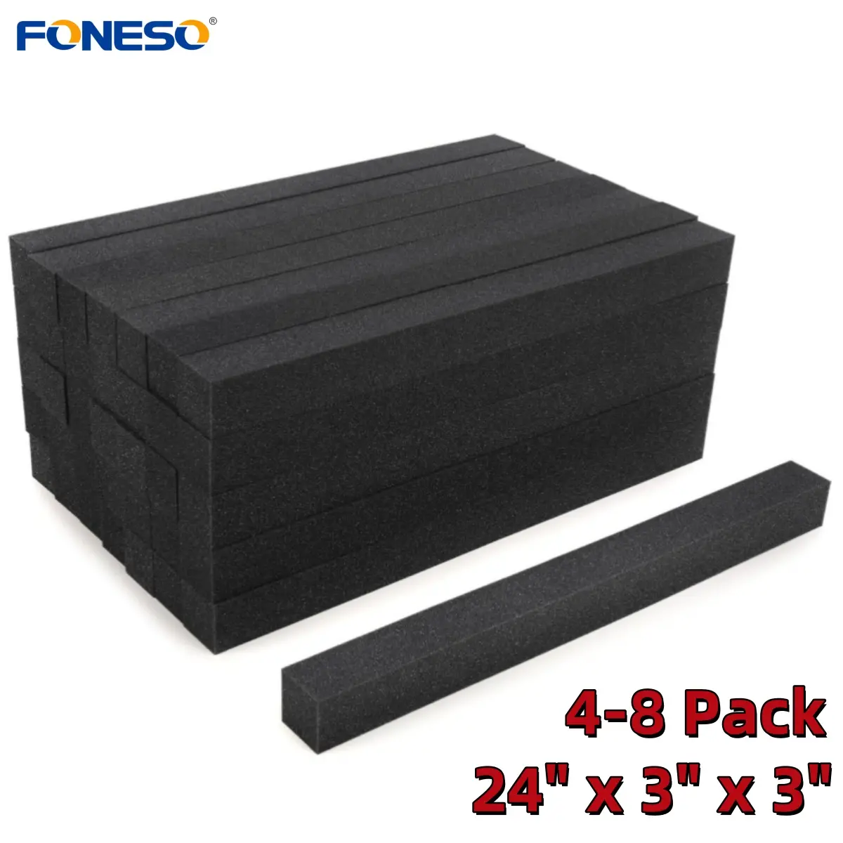 4-8 Pack Acoustic Foam Corner Blocks Set For Finishing Wall Corners In Studio Home Theaters, 25 kg/m³ High Density Sound Proof Foam Panels Noise Absorbing Blocker Box Soundproofing Foam Corner Set 24" x 3" x 3" / 60cm x 7.5cm x 7.5cm - Black