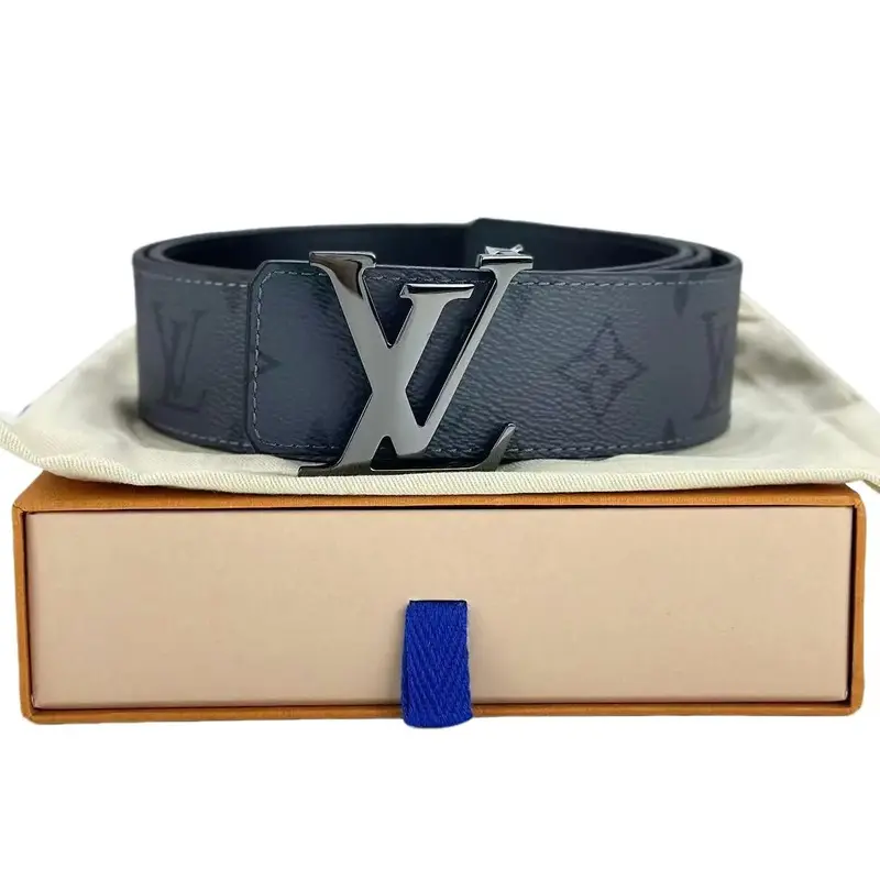 Pre-owned Louis Vuitton Leather Small Leather Goods Monogram Canvas Belt with Classic LV Buckle and Blue Strap