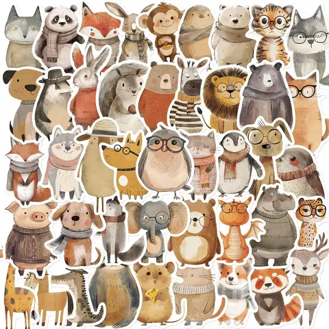 Animal Series Graffiti Sticker, 50pcs Waterproof Self Adhesive Decor Paper, Decor Sticker Accessories for Gift Greeting Card Water Bottle Laptop Phone, Aesthetic Stickers