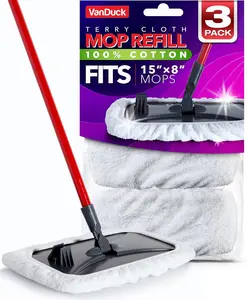 VanDuck 100% Cotton Terry Mop Pads 15x8 Inches 3-Pack, Terry Cloth Mop Covers (Handle is Not Included) 15"L x 8"W x 0.25"HSurface Recommendation	Floor, Tile