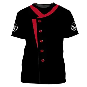 Unisex Black & Red Chef Logo Baseball Jersey, Culinary-Themed Casual Shirt for Cooking Enthusiasts, Kitchen Work & Everyday Wear