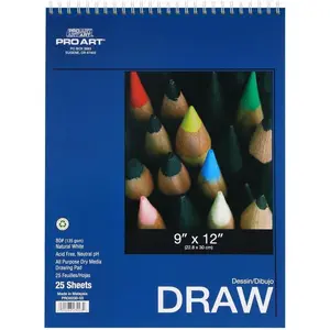 Drawing Paper Pad 9 x 12 Inch, 80 lb 135 GSM Wire Bound Acid Free White Sulphite Paper for Pencil, Charcoal, Pastel, Ink and Mixed Media, 25 Sheets
