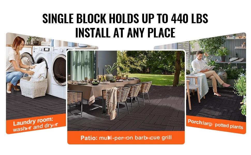 Interlocking Deck Tiles 10 Pack, 11.6 X 11.6 Inches, Waterproof Outdoor Flooring for Porch, Patio, Balcony, Dock, and Garden Areas, Dark Brown, Durable, Easy Snap-Together Installation, Weather Resistant