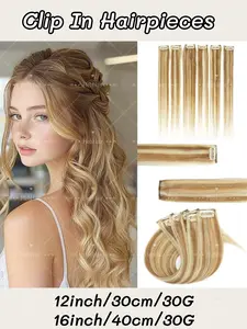 Set of 6 Clip in Premium Human Hair Extensions for Women, Natural Looking Hair, Easy Installation, Straight Realistic Hairpieces, Versatile for All Occasions, Human Hair Bundles