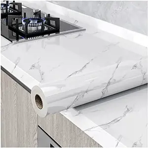 Glossy Marble Paper Granite Gray/White Wallpaper Peel and Stick Wallpaper Self Adhesive Removable Wallpapers 15.8″ ×118″ Waterproof Countertop Paper for Cabinet Countertop Furniture Kitchen Viny Film