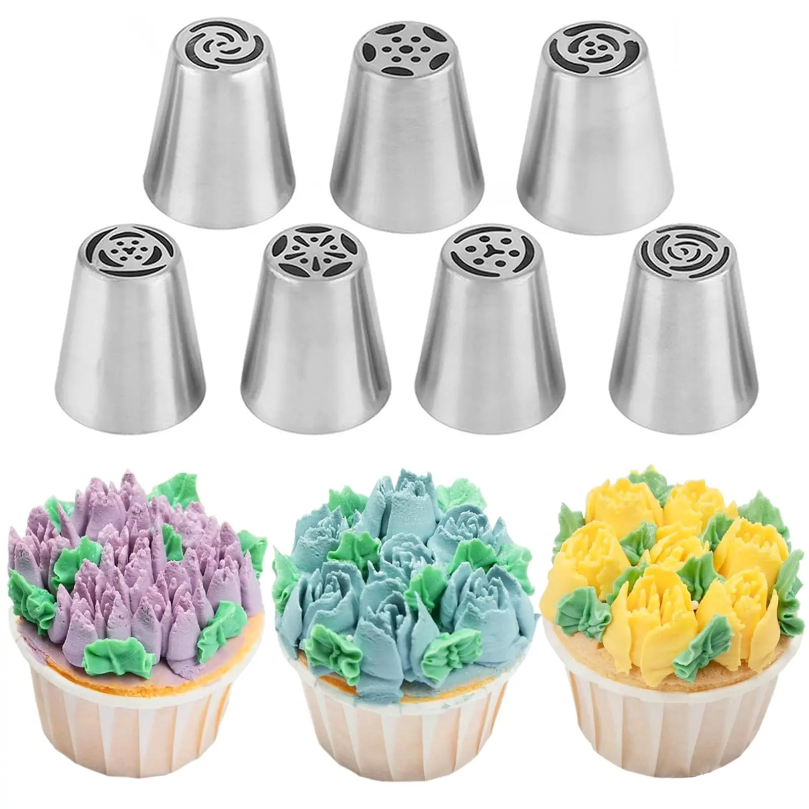 Stainless Steel Flower Frosting Nozzle, 7 Counts Flower Frosting Nozzle, Cake Decorating Tool, Pastry Decorating Tool, Kitchen Accessories, Nozzle Set, Cake Decoration Tools