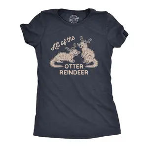 Womens All of The Otter Reindeer T Shirt Funny Christmas Animals Graphic Tee Funny Womens T Shirts Cute Vintage Fashion Casual Ladies T-Shirt Gift Christmas Tops for Women Funny Animal Top Women's Novelty Tees Navy