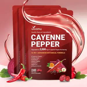（Flash Sale 4-pack） Cayenne Pepper Softgels Supplement, Supports Leg Vein, Heart and Blood Vessel Health, with Vitamin E D3+K2 and Extracts of Grape Seed, Hawthorn, Beetroot and Others (240 Softge /1 Bag) SummerVibes