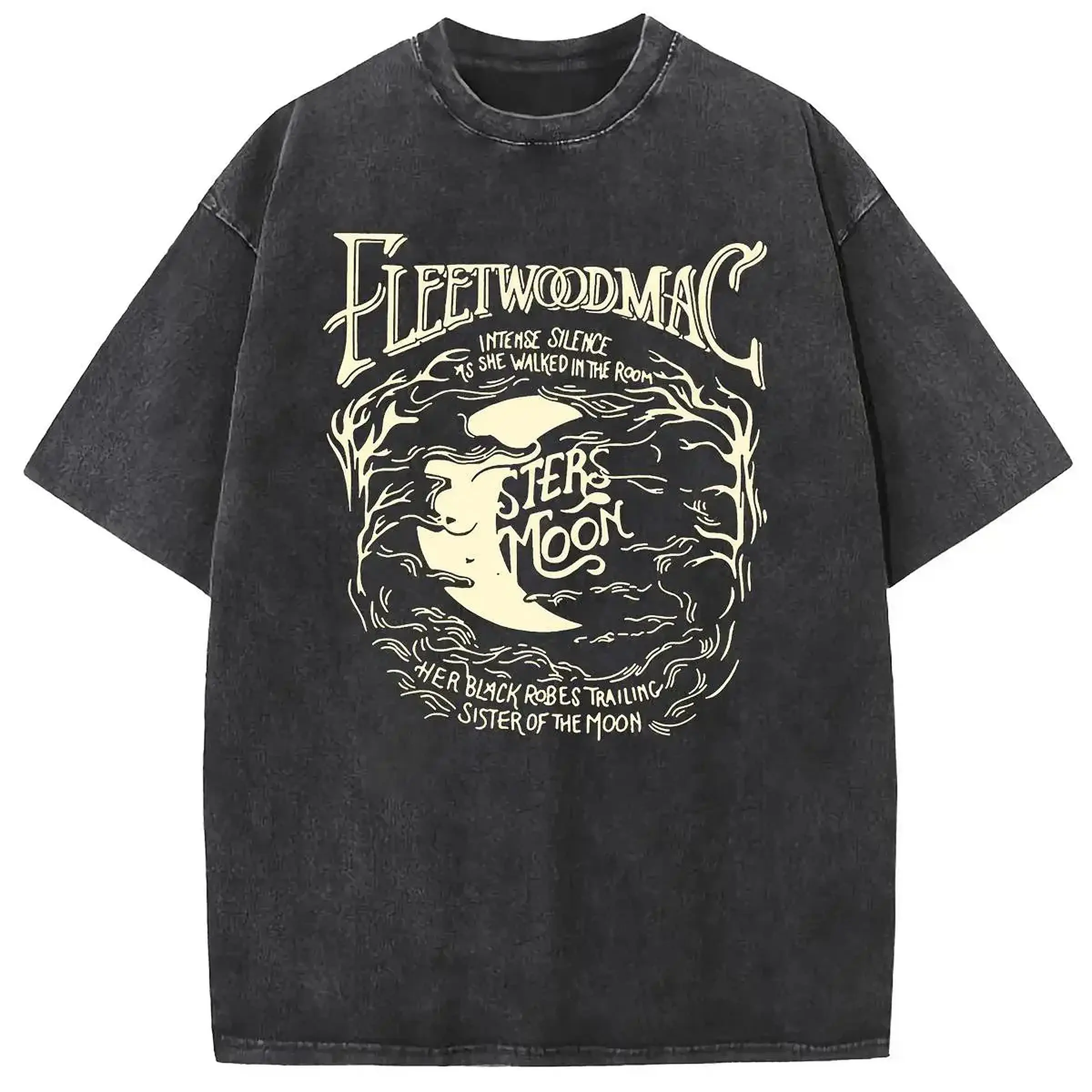 Fleetwood Mac Sisters Of The Moon Graphic T-Shirt, Men's Vintage Acid Wash Heavyweight Cotton Tee, Oversized Retro Rock Band Shirt, 70s Classic Music Streetwear, Mystic Grunge Casual Top, Y2K Eboy Boyfriend Gift Menswear Apparel