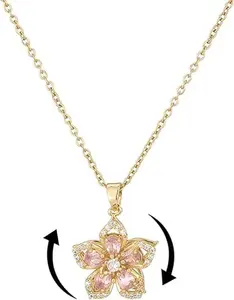 Dainty Five-Petal Necklace | Inlaid with Zircon, Unique Design,Rotatable Cherry Blossom Dainty Cubic Zirconia Adjustable Spinning Pendant Necklace Birthday Valentine's Day Jewelry Gifts，Mother's birthday gifts