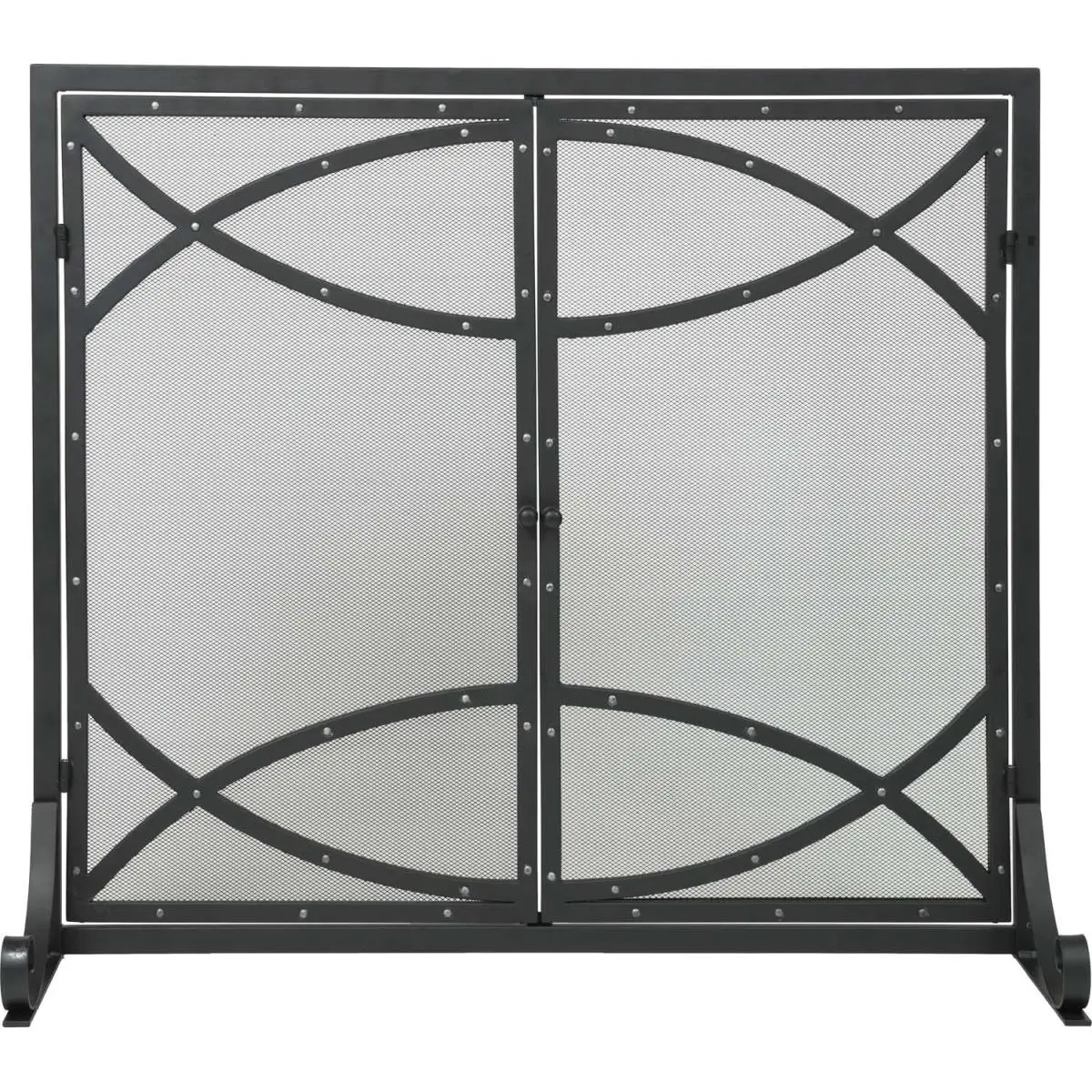 Dagan AHS185 Steel Panel Set Fireplace Screen Doors, Black & Silver, 39x34-in, Silver Rivet Design, Solid Steel Construction
