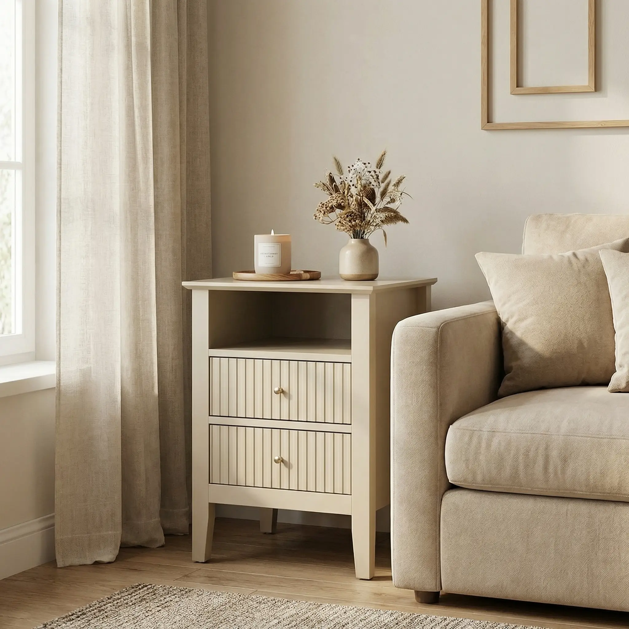 【Summervibes】RoyalCraft Fluted Nightstand with 2 Drawers, Modern Wooden Sofa Table with Storage for Small Spaces, Tall End Table for Bedroom,Living Room, Couch Coffee Table
