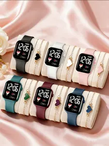 Women's Watch Gift Set & Heart Bracelet, Cute Romantic Casual Sports LED Light Digital Heart Display, Travel Valentine's Day Birthday Gift, Wrist Watch