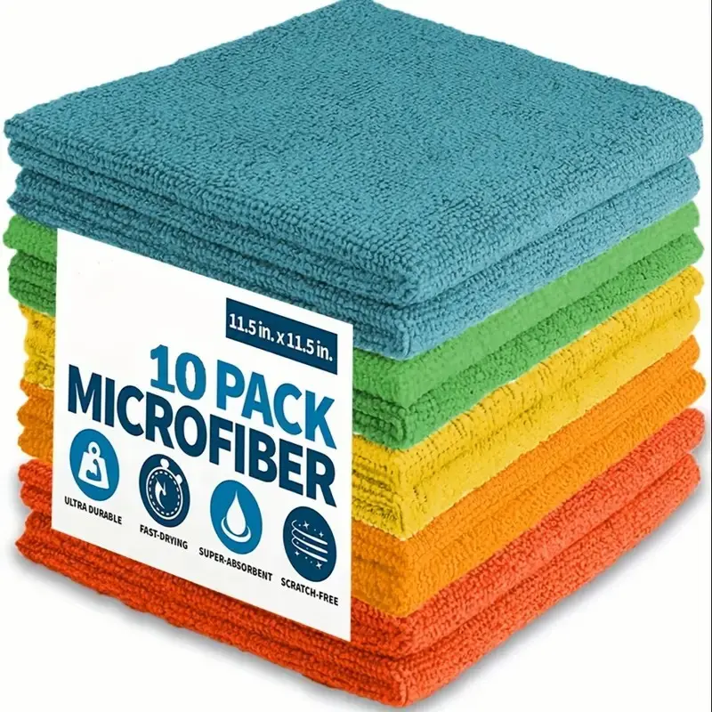 Assorted Polyester Yarn Synthetic Microfiber Kitchen Cloth Set - High-Absorbing, No Hair/Wires Left, Non-Shrinking, Long-Lasting, Home/Office Cleaning (10 Units), Last A Long Time