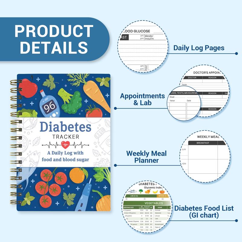Diabetes Daily Log Book, Diabetes Food List Meal Planner, Diabetic Record Monitor for Types 1 & 2, Food & Blood Sugar, Glycemic Index (GI), Track Glucose, Carbs Calories, Insulin | A5 Spiral Bound Diabetes Daily Log Book, Diabetes Food List Meal Planner, Diabetic Record Monitor for Types 1 & 2, Food & Blood Sugar, Glycemic Index (GI), Track Glucose, Carbs Calories, Insulin | A5 Spiral Bound