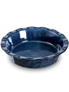 vicrays Ceramic Pie Pan for Baking - 9 inch Pie Plate, Round, Fluted and Deep Pie Dish for Pizza, Tart, Apple Pie, Pot Pies, Quiche, Cake - Reactive Glaze (Starry Blue) Bakeware
