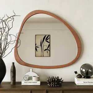 roomfitters 45" Asymmetrical Wall Mirror, Solid Wood Frame for Living Room, Bedroom, Bathroom, Natural Wood