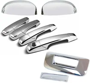 Triple Chrome Plated Top Half Mirror+Handle+Tailgate Covers Compatible with 2007-2013 Chevy Silverado+Sierra+1500+2500+3500