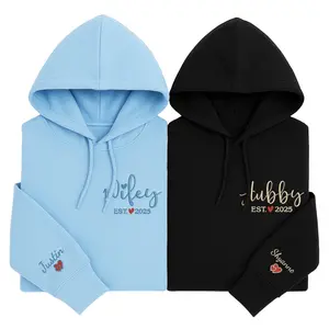 Personalized Embroidered Hubby and Wifey Hoodie Set – Custom Couple Hoodie – Gift for Anniversary, Valentine's Day