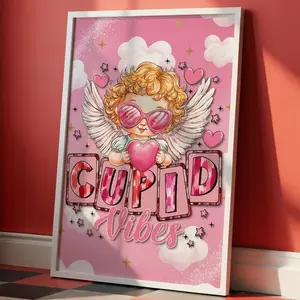 Cupid Vibes Cute Angel Pop Art Print, Kawaii Valentine Poster, Pink and Red Aesthetic Wall Decor, Galentine's Day Gift
