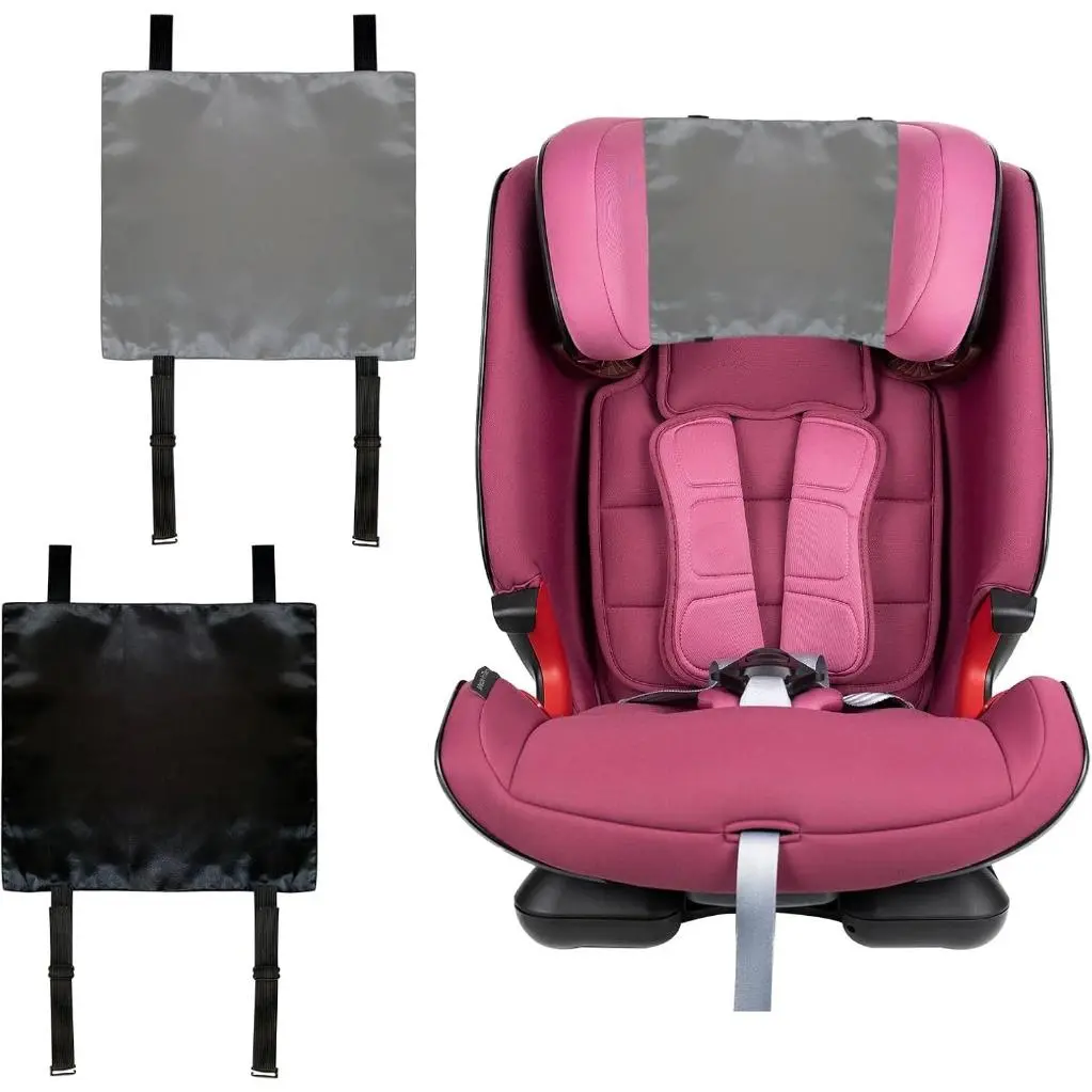 2-Pack Satin Car Seat Headrest Covers for Babies - Soft Silk Protection Covers, Frizziness-Preventing Automotive Interior Decoration (Black-Grey)