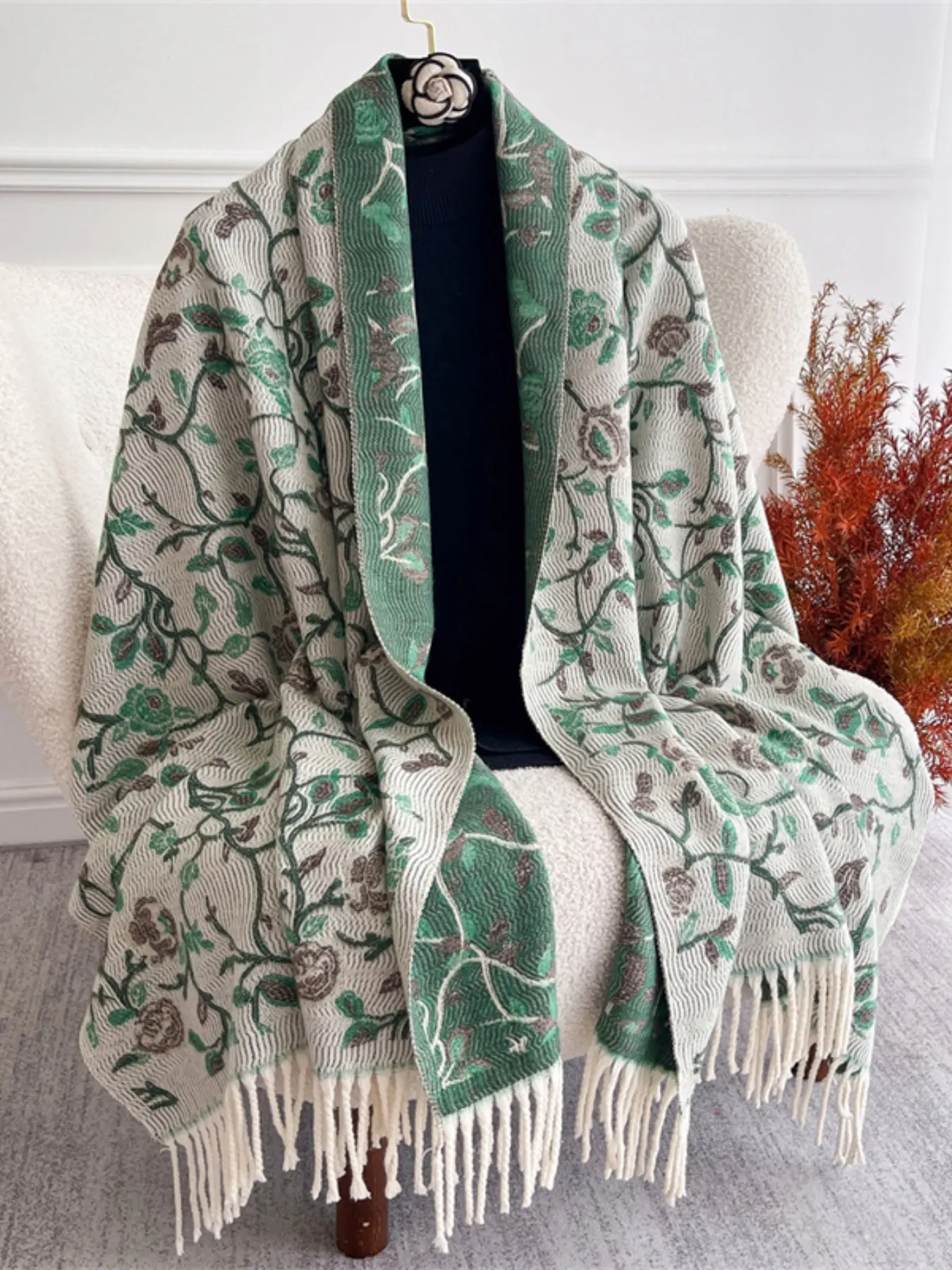 Women's Fashion Winter Scarf, Thick Warm Jacquard Knit Shawl, Soft Comfortable Ethnic Style Headscarf, New Arrival for Cold Weather Winter hijab