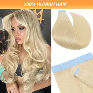 New Wholesale Hot 20 40 60pcs/pack Straight Tape In Human Hair Extensions for Women Natural Soft 16inch-28inch Black, 4/27, Blonde(613 # )Hair Suitable for All People.