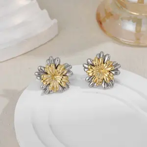 Two-color flower earrings petals sunflowers one pair earrings fashion accessories women's jewelry