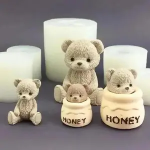 Hot 1 Pcs New Bear Honey Jar Little Bear Candle Silicone Mold Cake Baking Mould Aroma Candle Plaster Drip Mold For Home Decoration Birthday Christmas Gift 2025