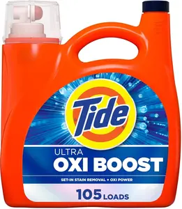 Tide Ultra Oxi Boost Liquid Laundry Detergent, 148 fl oz, 105 Loads, Advanced Stain Remover, Laundry Detergent Liquid with Extra Oxi Power