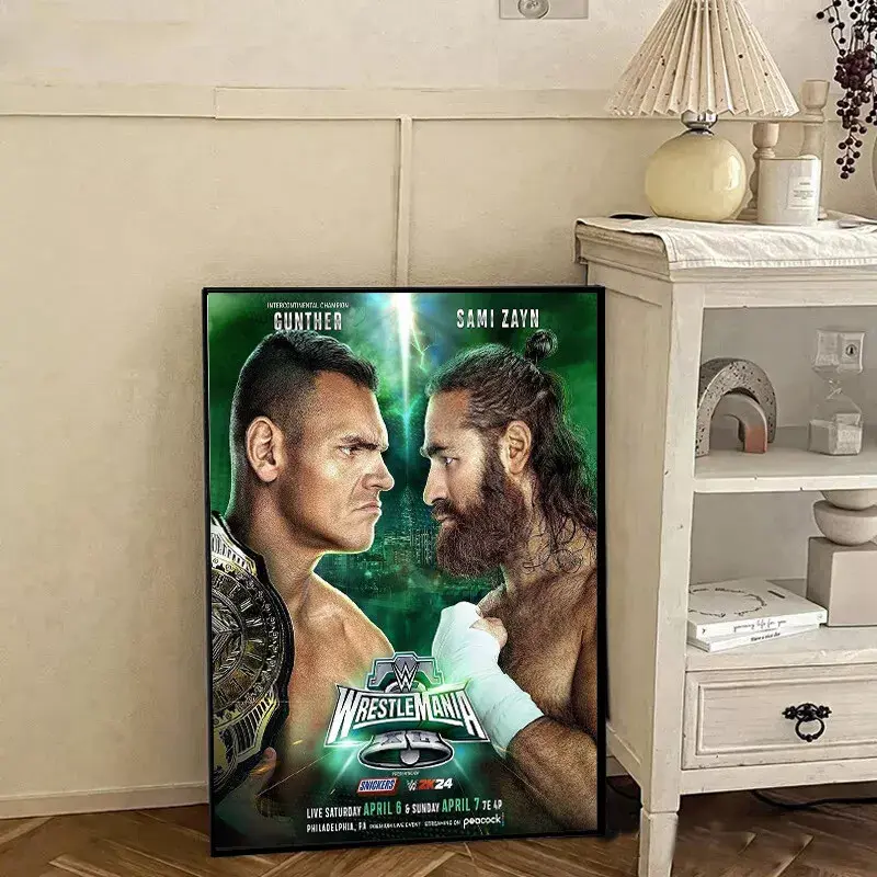Poster WWE 2024 Wrestlemania XL Gunther Vs Sami Zayn Wall Decor Poster