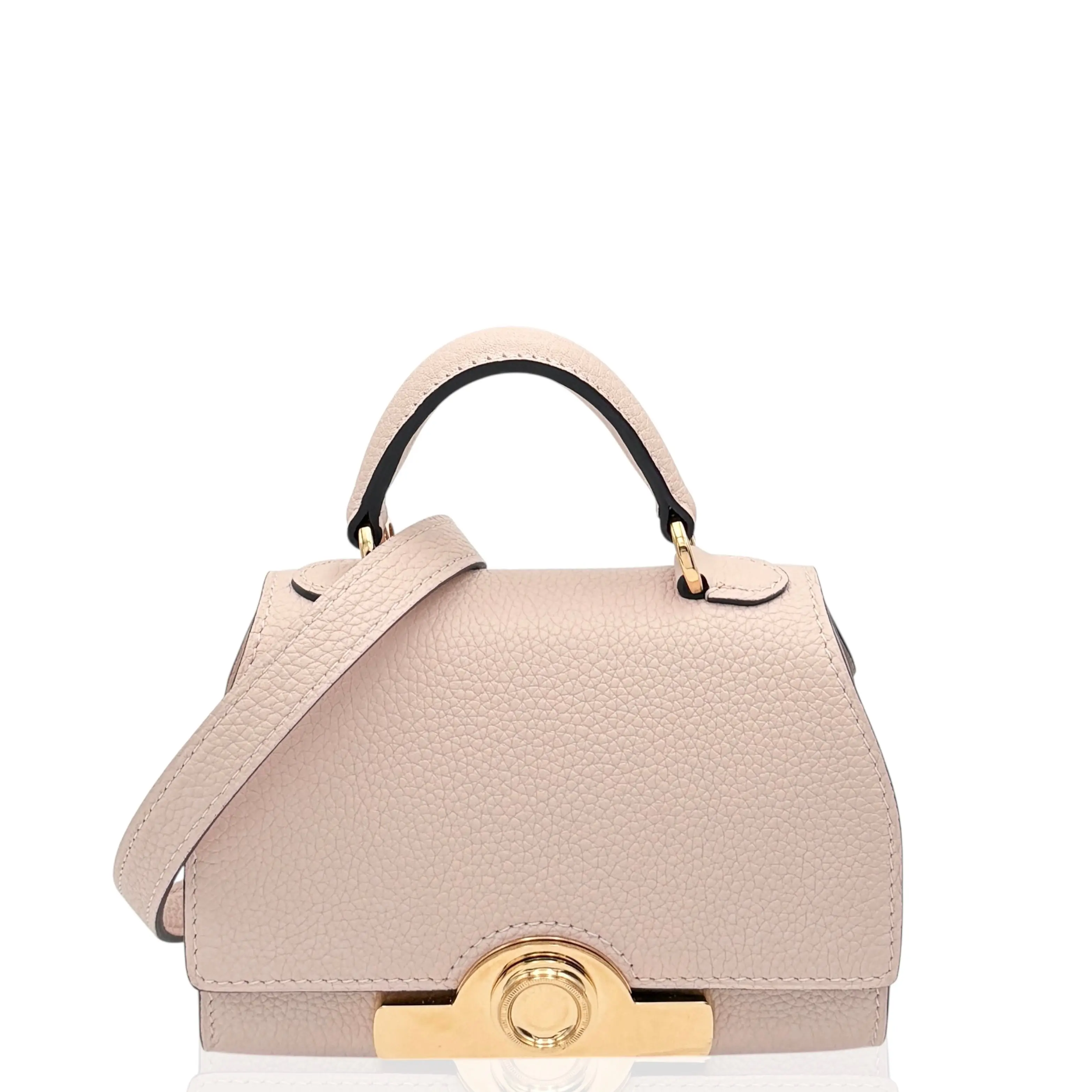 Pre-owned MOYNAT Leather Tote Bags Rejane Nano Grained Calfskin Light Pink (0430n0)
