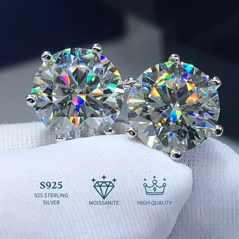 S925 Sterling Silver Stud Earrings for Women, Elegant Solitaire 0.5 Carat Moissanite Stone, Prong Set Good Cut Jewelry for Everyday Wear, Anniversary Gift, Female