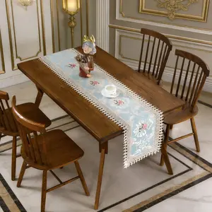 1pc Vintage Blue OR Brown Floral Lace Table Runner – Elegant embroidered country-style table decoration, suitable for home living room rugs, placemats, bedrooms, living rooms, kitchens, dining rooms, outdoors, parties, weddings, birthday parties.