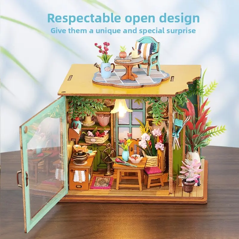 Girls' Wooden Doll House DIY Kit - Manual Independent Hand-Assembly Miniature Set, Furnished Kitchen, Creative Birthday Gift for Role-Play & Decoration