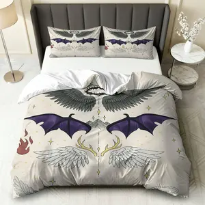 3PCS Duvet Cover Set, 1 Duvet+2 Pillowcases(Without filler), Angel Devil Gothic Fantasy Wings theme, Halloween bedding set, Dark Mysterious Stylish Suitable for decoration Bedroom Living Room Hotel Guest Room